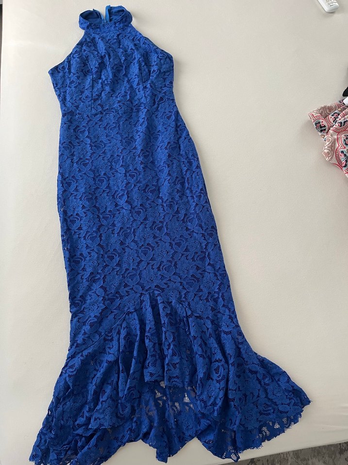 Lacivert Dantel Uzun Abiye Elbise - Görsel 2