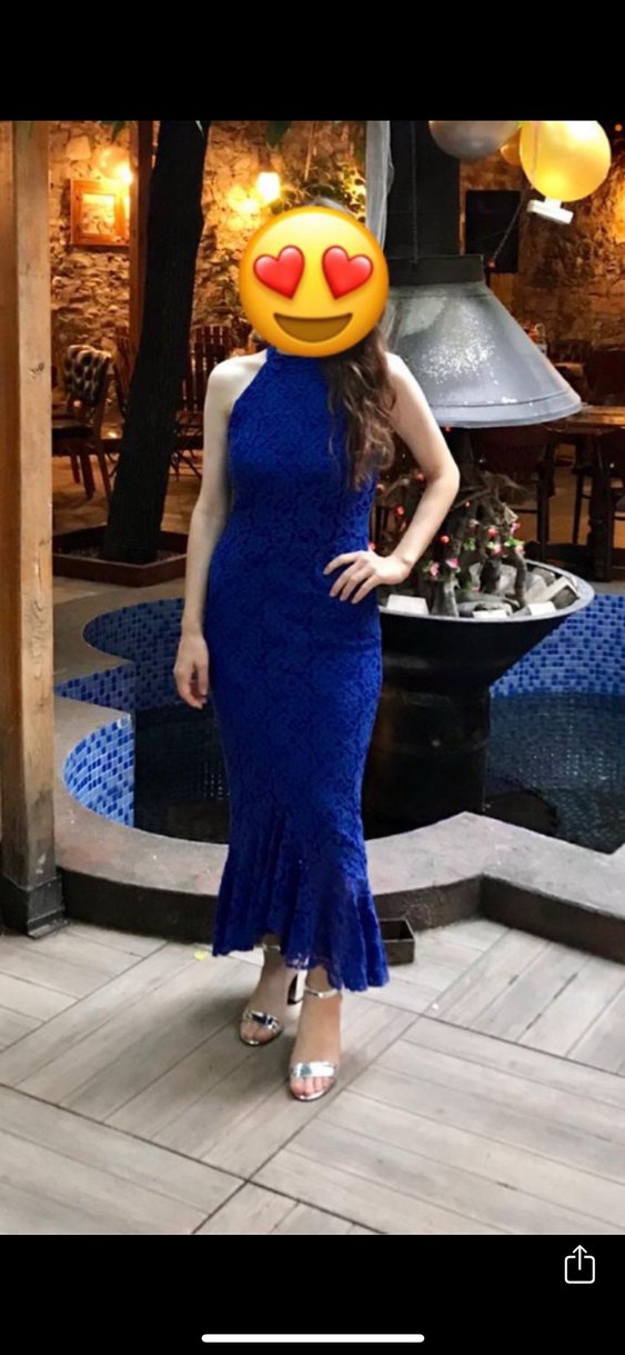 Lacivert Dantel Uzun Abiye Elbise - Görsel 3