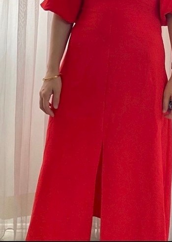 Nar çiçeği Kısa Kollu Uzun Elbise - Görsel 3