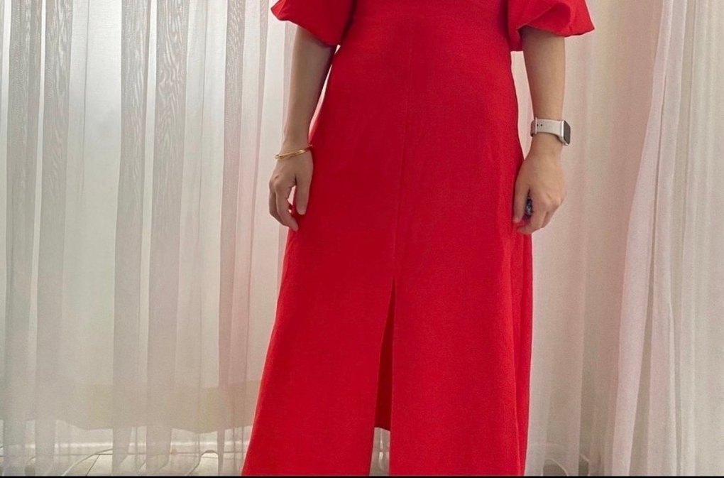 Nar çiçeği Kısa Kollu Uzun Elbise - Görsel 3