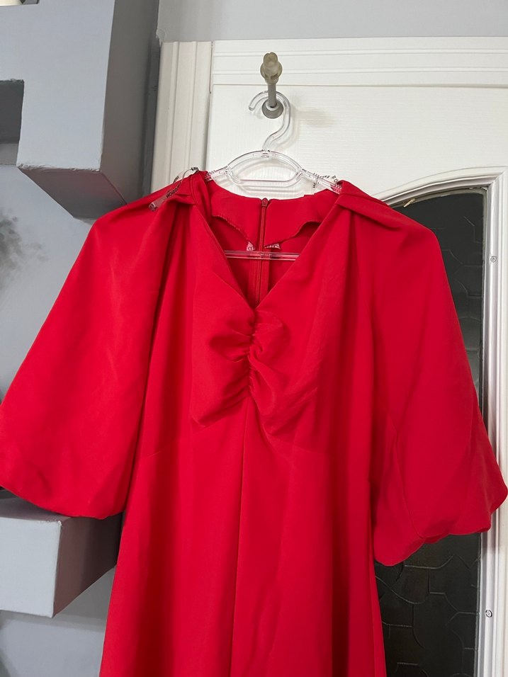 Nar çiçeği Kısa Kollu Uzun Elbise - Görsel 2