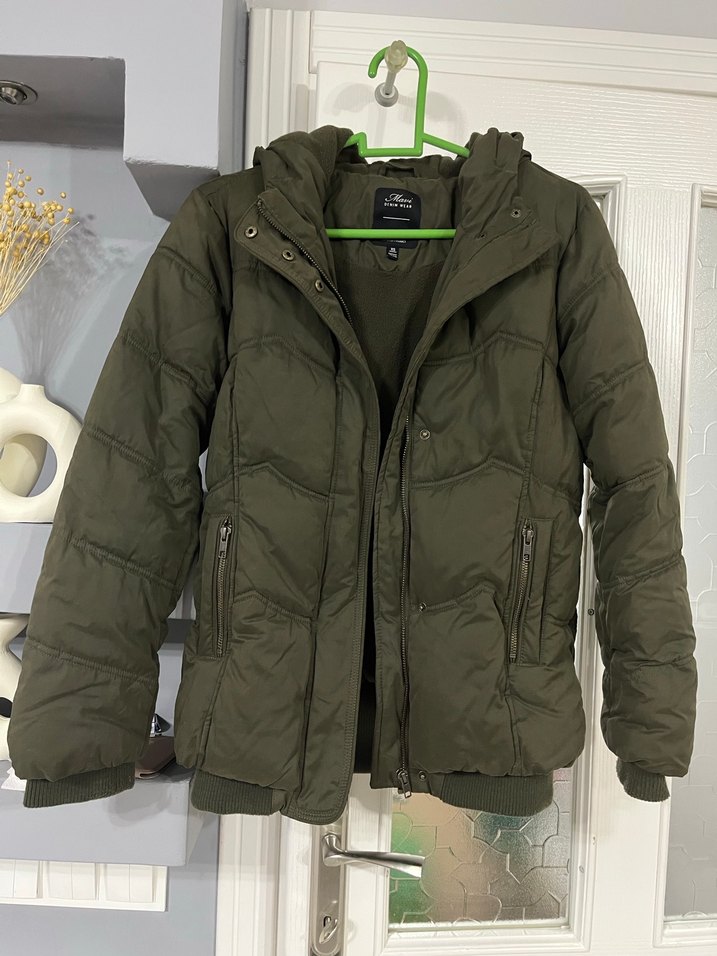 Haki Kadın Midi Fermuarlı Mont - Görsel 2