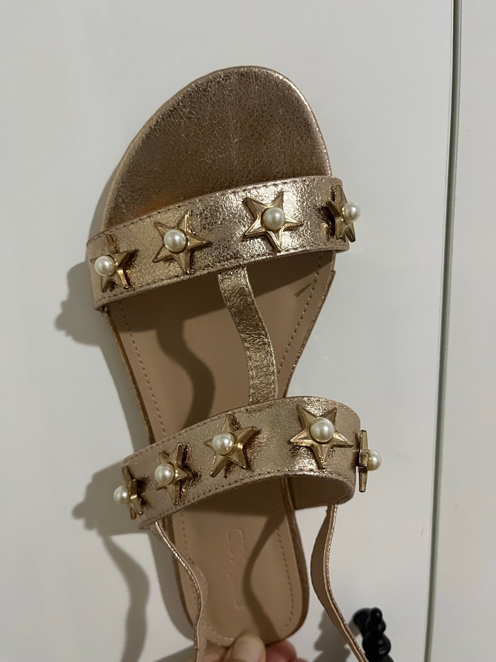 İnci Detaylı Simli Kadın Sandalet - Görsel 4