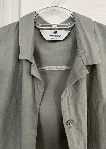 Keten Kısa Kollu Bağlama Detaylı Kadın Gömlek - Görsel 4