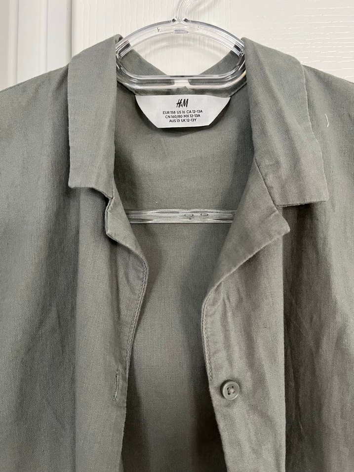 Keten Kısa Kollu Bağlama Detaylı Kadın Gömlek - Görsel 4