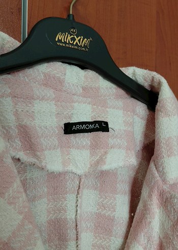 Düğmeli Pembe Kareli Kadın Blazer Ceket - Görsel 4