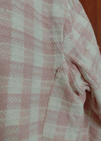 Düğmeli Pembe Kareli Kadın Blazer Ceket - Görsel 6