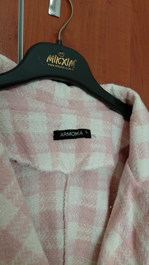 Düğmeli Pembe Kareli Kadın Blazer Ceket - Görsel 4