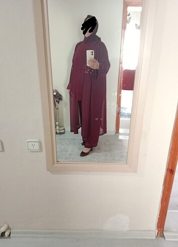 Diğer Bordo üçlü tunik pantolon takım
