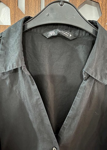 Zara Siyah  Düğmeli Kısa Kollu Gömlek - Görsel 6