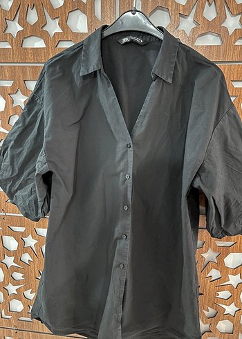 Zara Siyah  Düğmeli Kısa Kollu Gömlek - Görsel 5