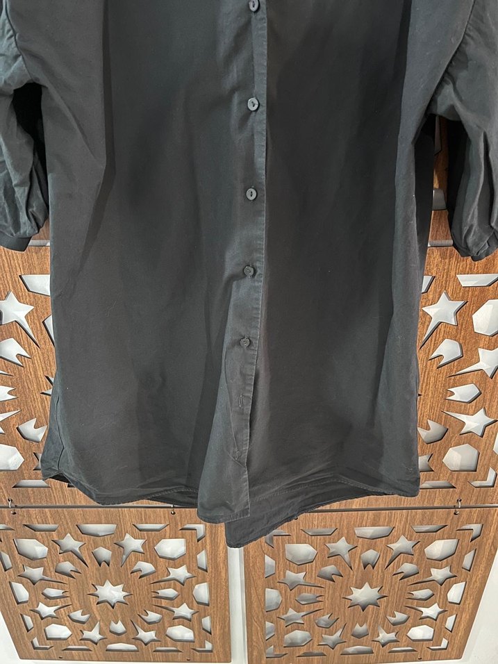 Zara Siyah  Düğmeli Kısa Kollu Gömlek - Görsel 2