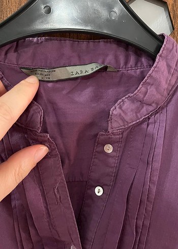 Zara Düğmeli Mor Kadın Keten Gömlek - Görsel 2