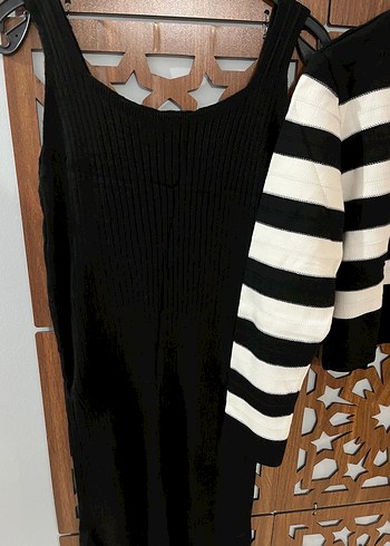 Siyah İnce Askılı Uzun Triko Elbise - Görsel 2