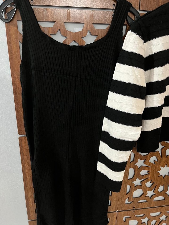 Siyah İnce Askılı Uzun Triko Elbise - Görsel 2