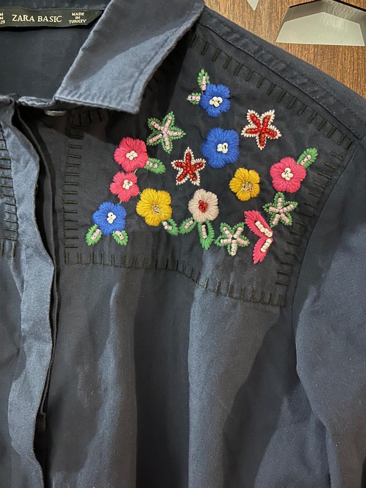 Zara Nakışlı Bohem Uzun Kollu Kadın Gömlek - Görsel 3