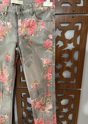 Zara Çiçek Desenli Gri Denim Kadın Pantolon - Görsel 3