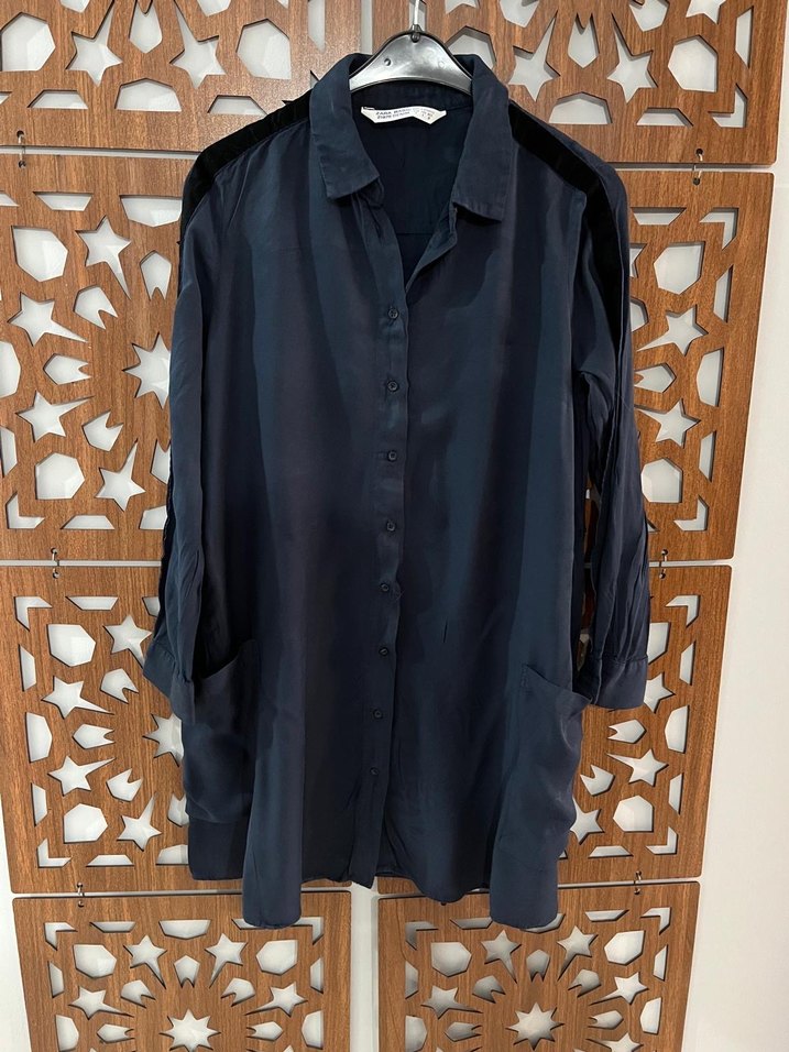 Zara Gri Uzun Kollu Kadın Gömlek - Görsel 2