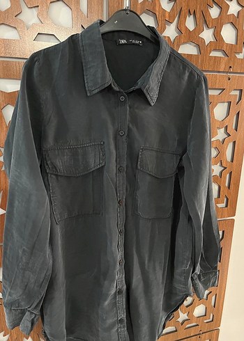 Zara Gri Düğmeli Kadın Gömlek - Görsel 2