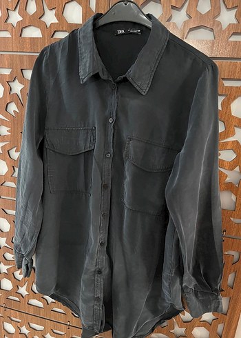 Zara Gri Düğmeli Kadın Gömlek - Görsel 5