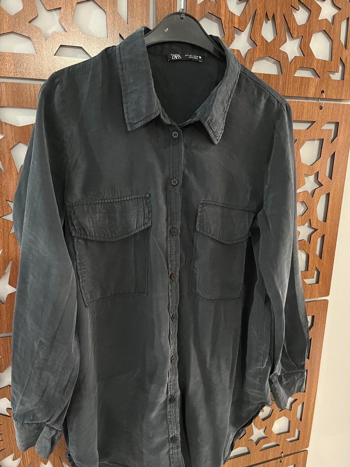 Zara Gri Düğmeli Kadın Gömlek - Görsel 2