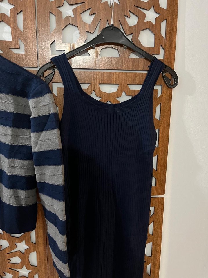 Uzun Kollu Triko Hırka ve Elbise Takımı - Görsel 2