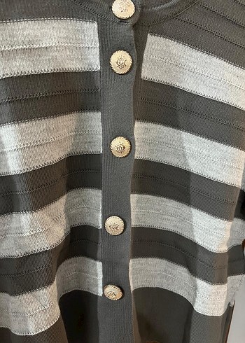 Gri Uzun Triko Elbise ve Çizgili Triko ikili takım - Görsel 2