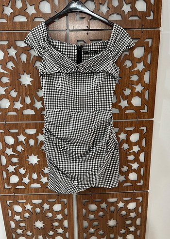 Zara Gri Kareli Drapeli Mini Denim Elbise - Görsel 2