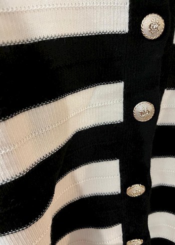 Zebra Desenli Siyah Triko Elbise ve Çizgili ikili takım - Görsel 4