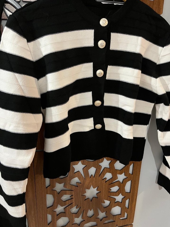 Zebra Desenli Siyah Triko Elbise ve Çizgili ikili takım - Görsel 2