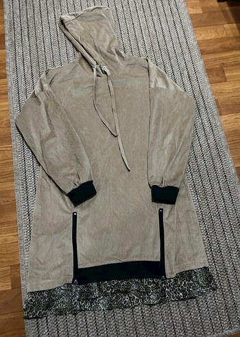xl Beden Kapüşonlu Uzun Gri Kadın Sweatshirt