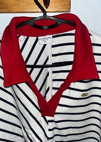 xl Beden beyaz Renk Bayan Çizgili Kısa Kollu Polo Tişört