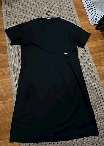 xl Beden Siyah Drapeli Kadın bürümcük kumaş midi elbise