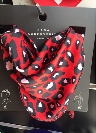 Zara Kırmızı Pembe Leopar Fular