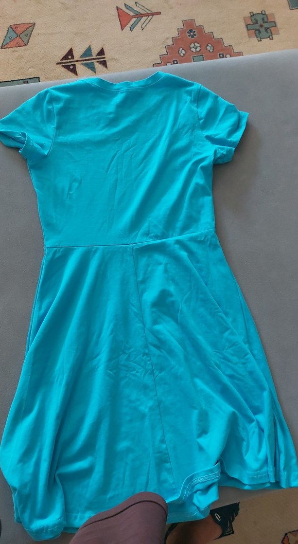 Turkuaz Kısa Kollu Midi Elbise - Görsel 4