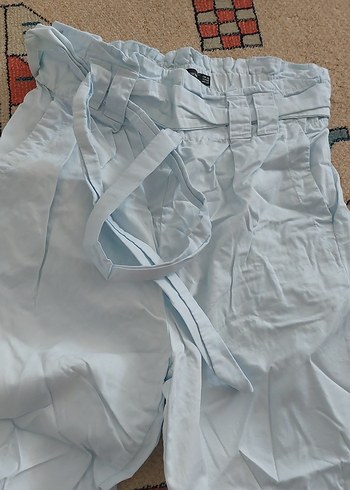 Mavi Keten Kadın Pantolon, Pilili, Rahat Kesim - Görsel 2