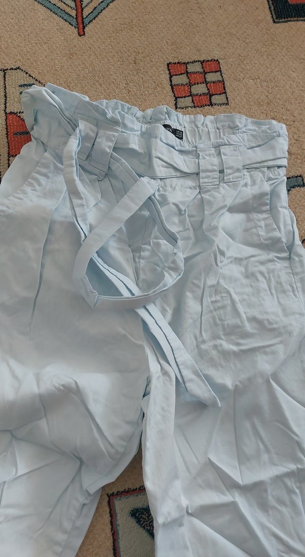 Mavi Keten Kadın Pantolon, Pilili, Rahat Kesim - Görsel 2