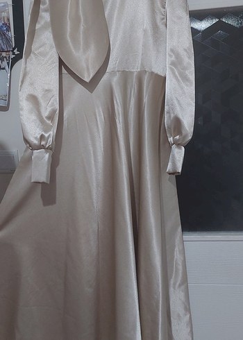 Drapeli Uzun bej Tesettür Abiye - Görsel 4