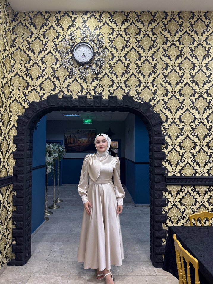 Drapeli Uzun bej Tesettür Abiye - Görsel 2