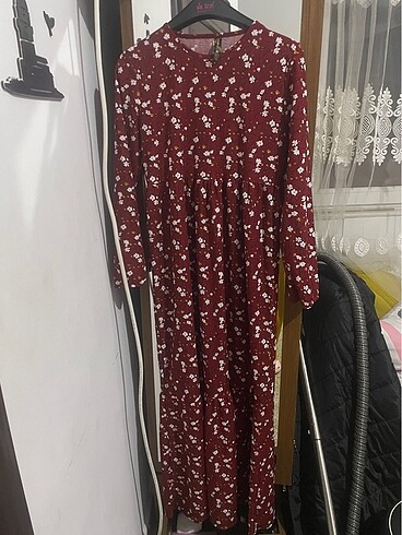 xl Beden Bordo çiçekli elbise