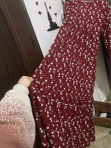 xl Beden bordo Renk Bordo çiçekli elbise