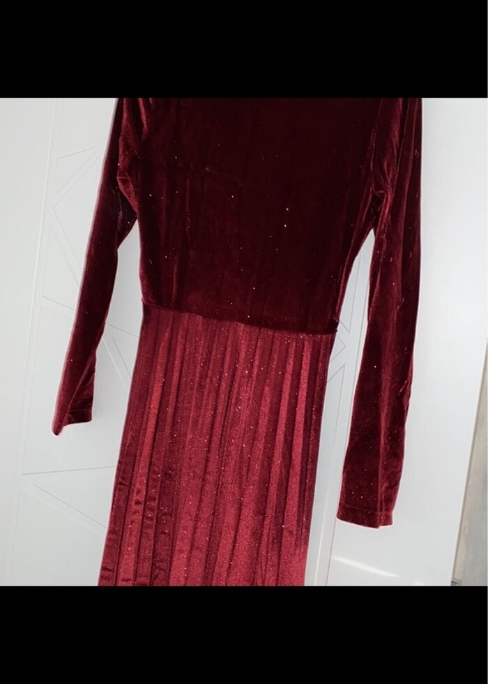 İnce kadife elbise bordo - Görsel 3