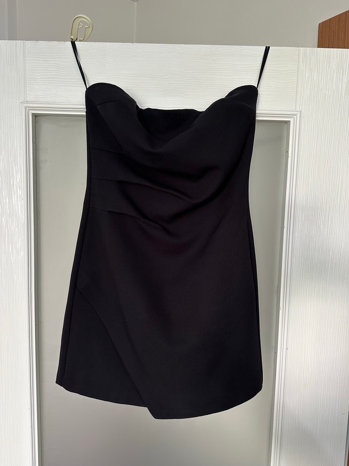 Siyah Straplez Mini Elbise - Görsel 5