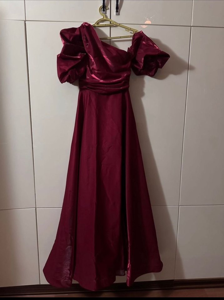 Bordo Drapeli Uzun Abiye Elbise - Görsel 2