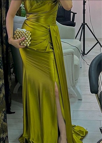 Drapeli Straplez Uzun Kadın Abiye Elbise - Görsel 2