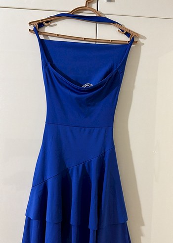 Mavi Drapeli Midi Abiye Elbise - Görsel 2