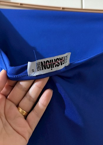 Mavi Drapeli Midi Abiye Elbise - Görsel 3