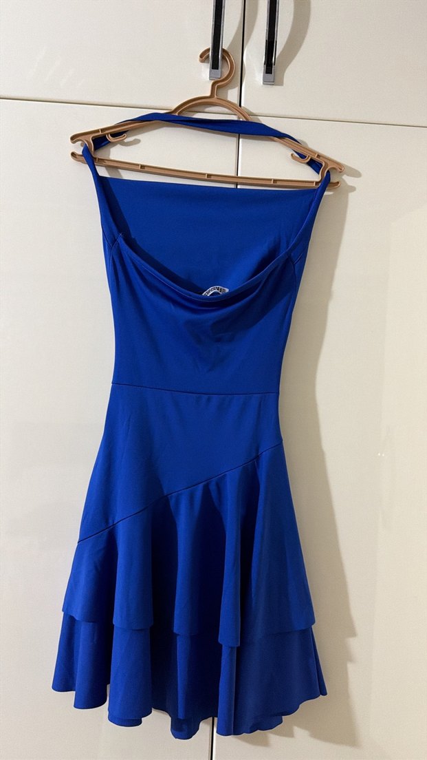 Mavi Drapeli Midi Abiye Elbise - Görsel 2