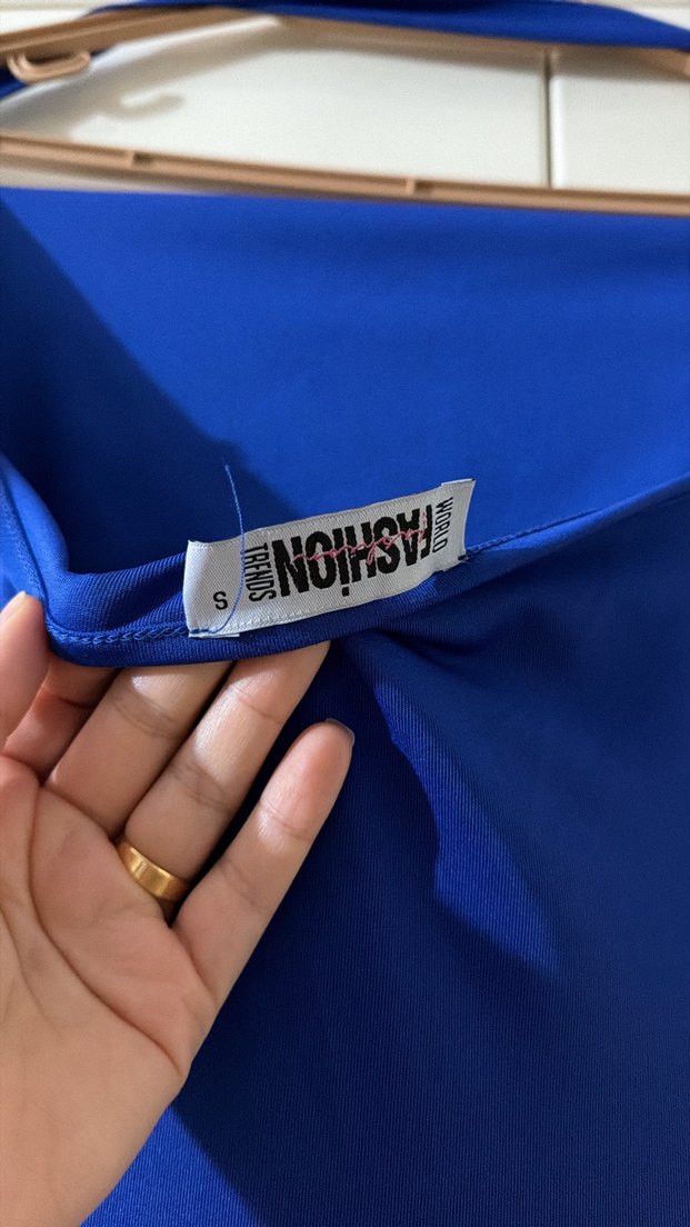 Mavi Drapeli Midi Abiye Elbise - Görsel 3