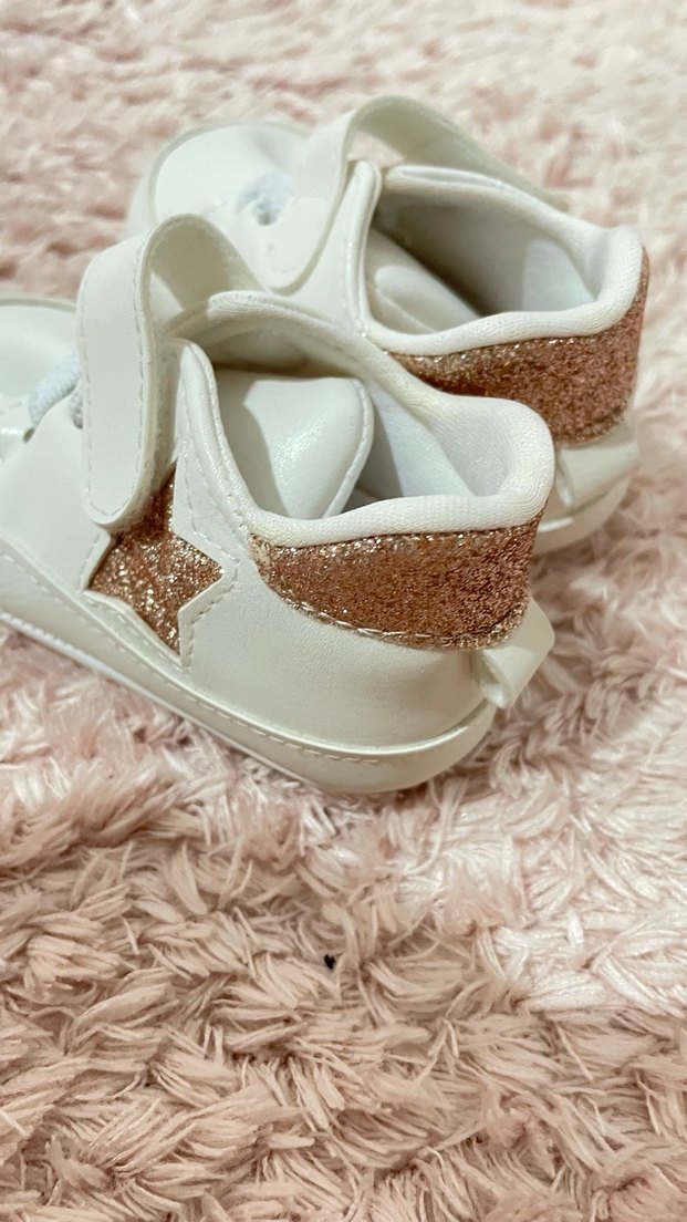 Beyaz Kız Bebek İlk Adım Ayakkabısı Velcro - Görsel 2